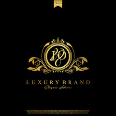 J & O JO logo initial Luxury ornament emblem. Initial luxury art vector mark logo, gold color on black background.