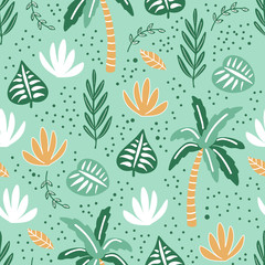 Fototapeta na wymiar Abstract creative seamless pattern with tropical plants.