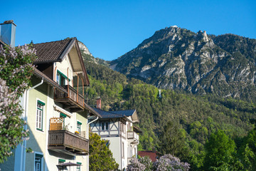 Fototapeta na wymiar Family house in spring in the Alps in Bad Reichenhall, Bavaria.