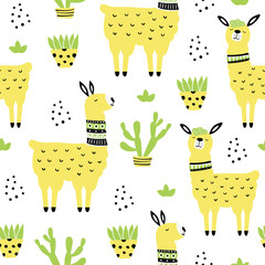Seamless pattern with llama, cactus
