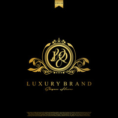 J & Q JQ logo initial Luxury ornament emblem. Initial luxury art vector mark logo, gold color on black background.