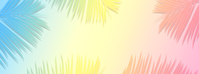 Fototapeta premium Flat lay palm leaves for seasonal background. Blank message space decorated with palm leaf for banner.