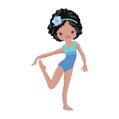 Clipart Cute African American Girl Gymnast Gym. Vector Illustration: Beautiful Cute Little Gymnast.