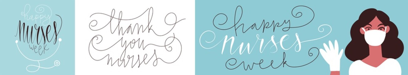 Happy Nurses Week beautiful handwritten brush lettering vector illustration phrase with heart decoration isolated on white.