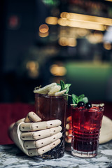 bright tasty food table setting cocktails and alcohol