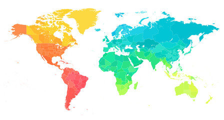 World Map Color Bright Political - Vector Detailed Illustration