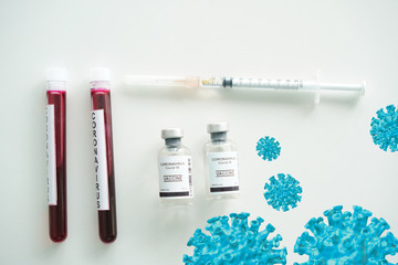 coronavirus covid 19 check, corona virus vaccine and blood tube, researchers are finding ways to...