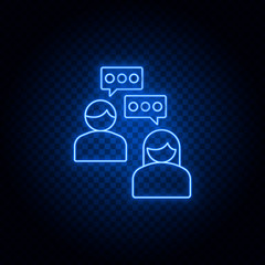speech, journalist, interview blue neon vector icon .Transparent background. Blue neon vector icon