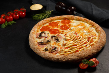 pizza with tomatoes and cheese