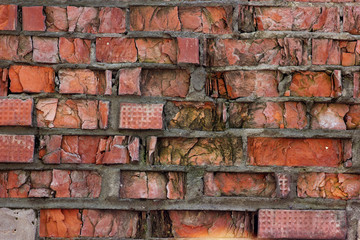 natural background with old cracked brick wall