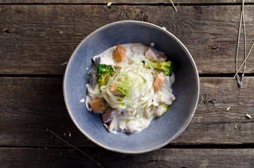 Salmon pasta in creamy sauce