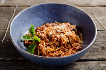 Pasta Bolognese. Traditional italian dish.