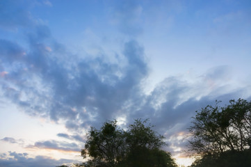 Lilac blue sky at sunset. Pink and blue sky at dawn.