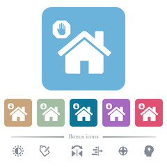 Home quarantine flat icons on color rounded square backgrounds