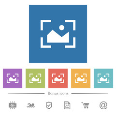 Camera landscape mode flat white icons in square backgrounds