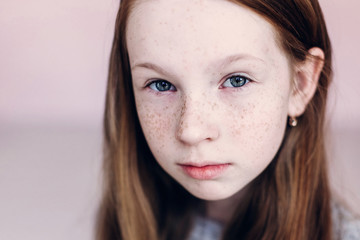 Fototapeta premium Beautiful teen girl natural face freckles casual female portrait lifestyle beauty girl