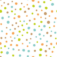 Scattered colorful brush dots. Seamless background pattern. Abstract vector wallpaper