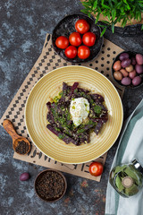 baked beetroot salad with cheese cream and pesto
