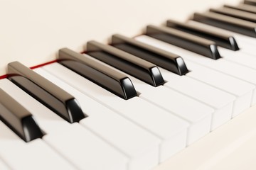 Piano keyboard close up view 3D illustration