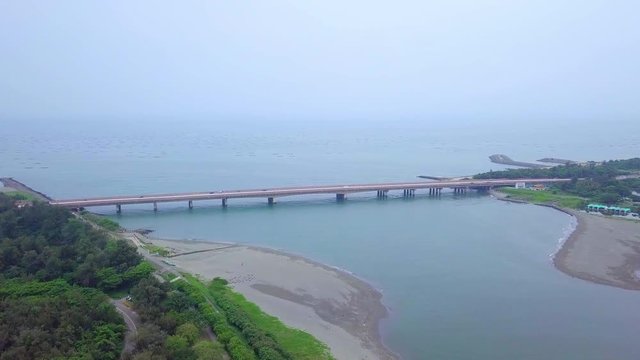 Aerial view of Sicao bridge in Taijiang National Park, Tainan, Taiwan.