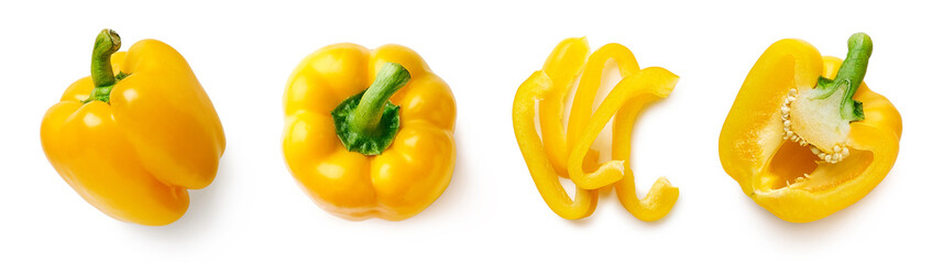 Set of fresh whole and sliced sweet pepper