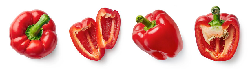 Set of fresh whole and sliced sweet pepper