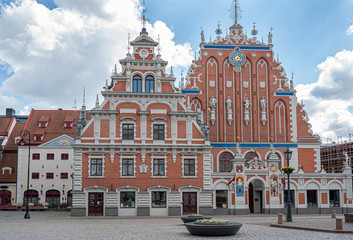 View of  famous House of the Black Heads during day in Riga, Latvia.