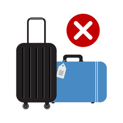 Luggage cancellation sign, no vacation, suitcase, travel bag, vacation icon. Vector illustration.