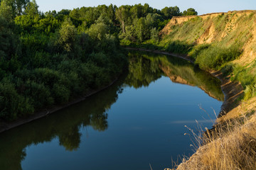 Beautiful bend of the river. Summer.