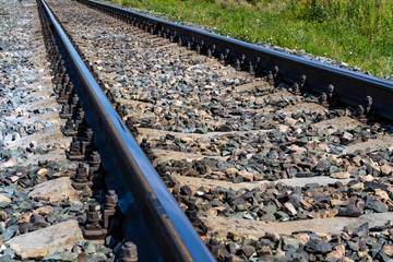 Single railway track close up