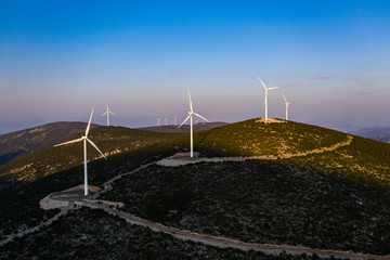 Wind turbines on sunny morning