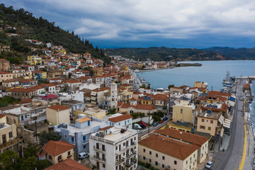 Fototapeta na wymiar Panoramic sunshine view of the port of Gythio, Peloponnese, Greece