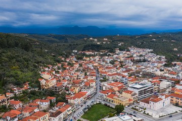 Naklejka na ściany i meble Aerial view of Gythio town in Laconia, Peloponnese, Greece