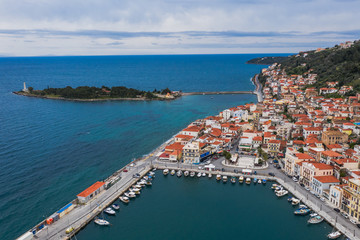 Fototapeta premium Panoramic sunshine view of the port of Gythio, Peloponnese, Greece