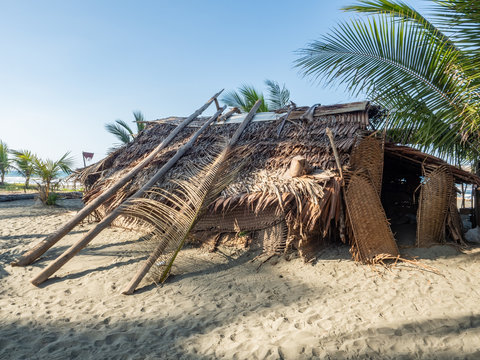 Local wooden house, local shop on the beach in Arop, Arop lagoon, near to Aitape, West Sepik, Papua New Guinea