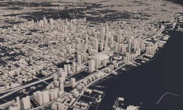 Toronto, Canada city map 3D Rendering. Aerial satellite view.