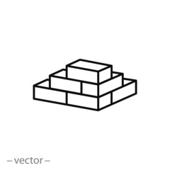 brick wall vector icon, thin line isometric symbol on white background