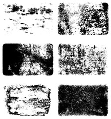 Black and white grunge texture. A set of backgrounds of dirt, cracks, and dust. Abstract monochrome spots