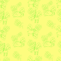 seamless pattern with flowers and  donkey,a giraffe,a turtle on yellow background
