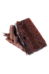 Isolated slice of Chocolate cake, White background with Clipping Path.