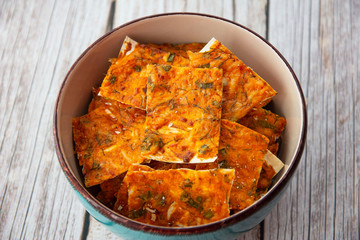 Lavash with sauce, cheese and herbs