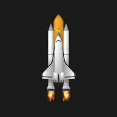 Space shuttle. Fighter. Rocket Carrier is taking off. Space design element. isolated on a gray background. Vector.