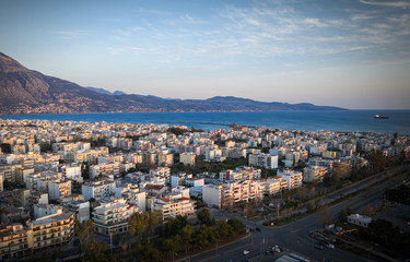 Aerial view of old town of Kalamata City, Peloponnese, Greece.