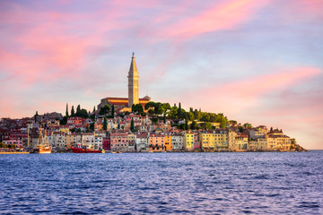 Fototapeta premium Rovinj Old town, Croatia, on dramatical sunset