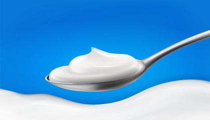 Spoon with Cream Concept of Teaspoon with Yoghurt,sauce, mayonnaise or Sour Cream.Realistic,3D.template, Graphic Simple design element.vector