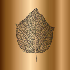 Diistress grunge leave leaflet isolated on golden background. EPS8 vector illustration.