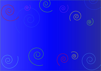 abstract blue background with multi-colored spirals and place for your text
