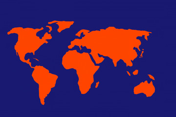 Contour map of the world in the color of Lush lava on a classic Phantom blue background.