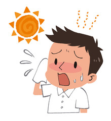 イラスト素材: 男性と太陽　熱中症対策