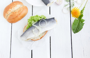 Heringsbrötchen Hering Heringsfilet Heringsfiletbrötchen Brötchen Fisch Fischbrötchen Top View